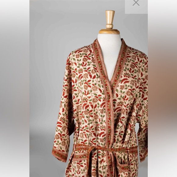 Ten Thousand Villages Other - NEW Floral Block-Print New Day Short Robe, 100% Cotton (OS)